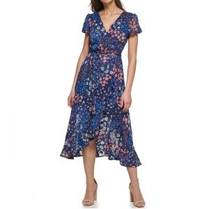 Floral Print Belted Tulip Hem Dress